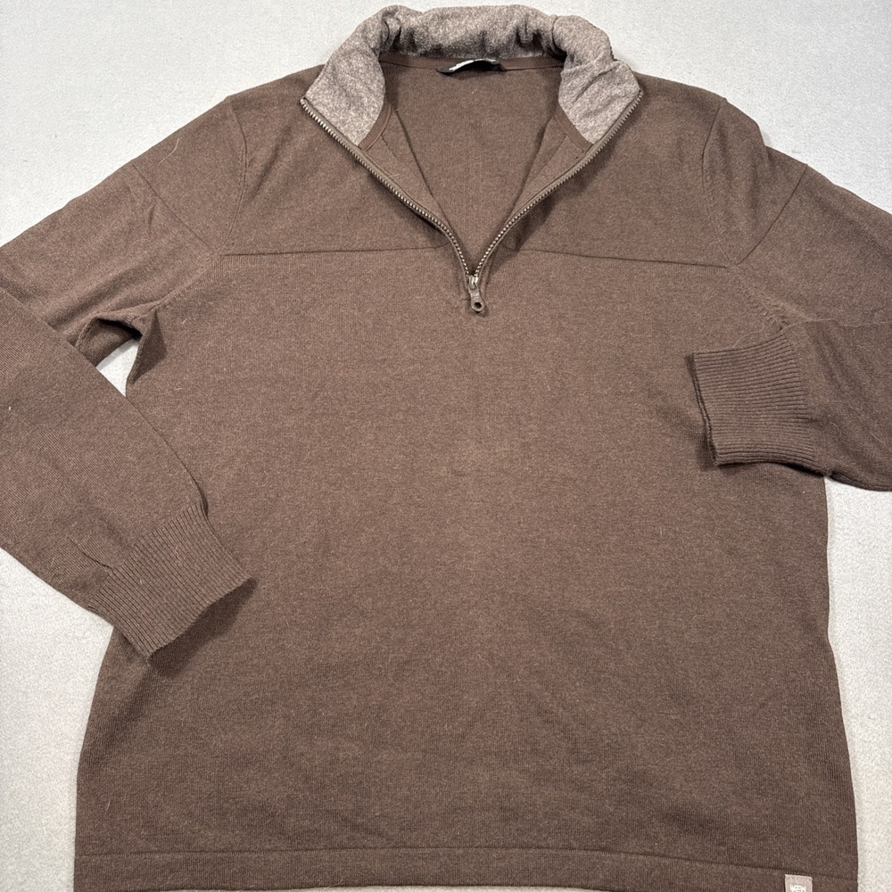 TNF The North Face Mens LARGE BRN Sweater 1/4 Zip Wool Blend